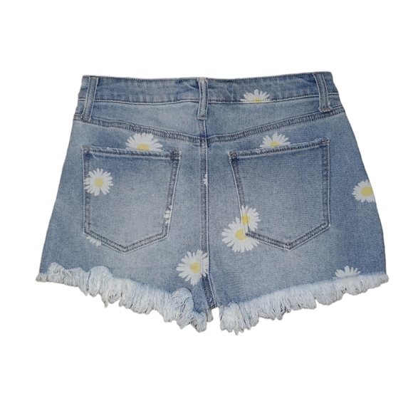 Material Girl NWT Junior's Frayed Hem Sunflower Design Denim Short Shorts 899 - Picture 3 of 5